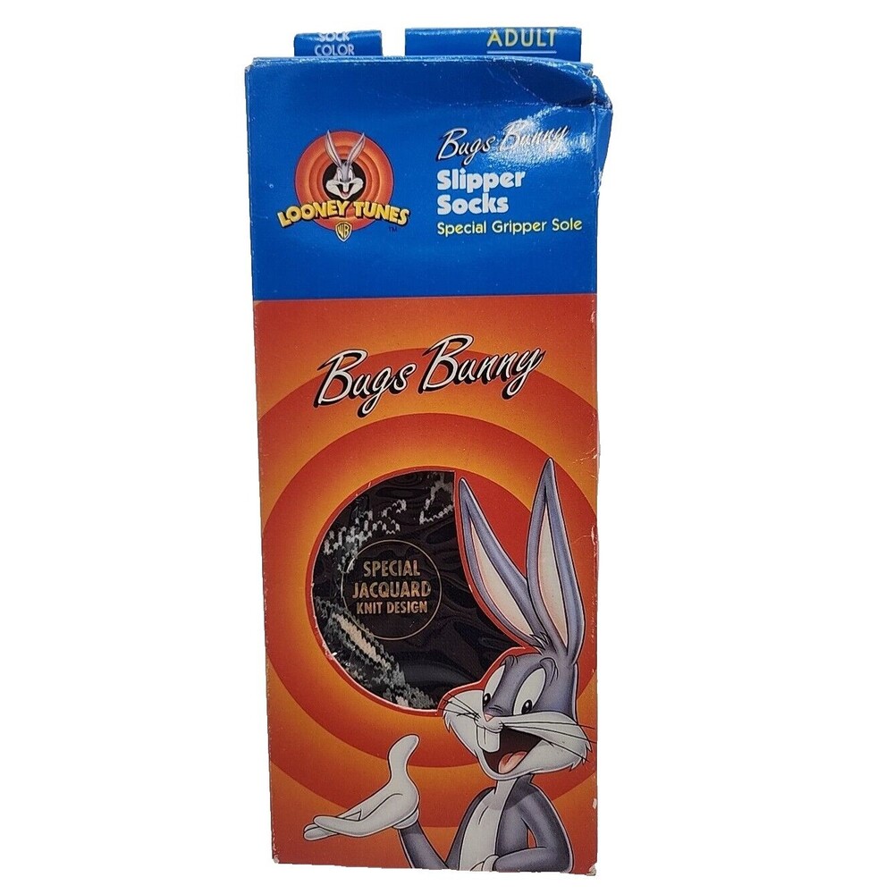 Vtg 1998 Looney Tunes Bugs Bunny Slipper Socks Adult One Size Warner Bros NOS